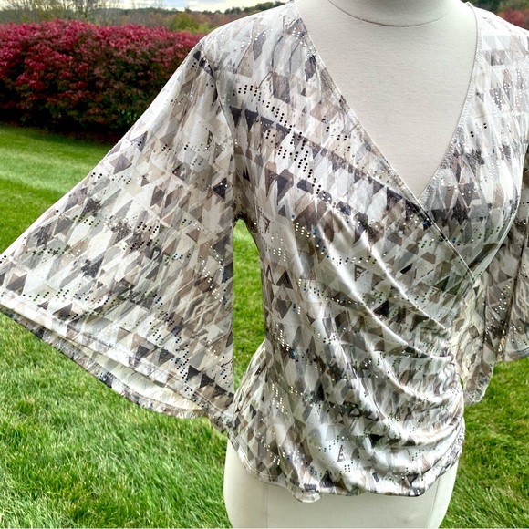 MSK V Neck Foil Knit Faux Wrap top size small - Picture 10 of 16